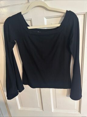 Milly Black Long Sleeve Scoop Neck Top